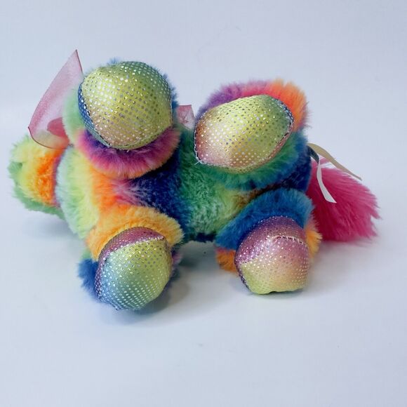 MTY International Rainbow Striped Unicorn Plush w/Pink sparkle Eyes Stuffed - Picture 12 of 14